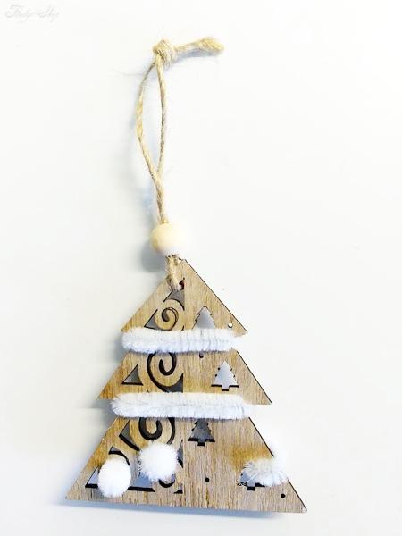 Holzanhänger Tannenbaum mit Pompons